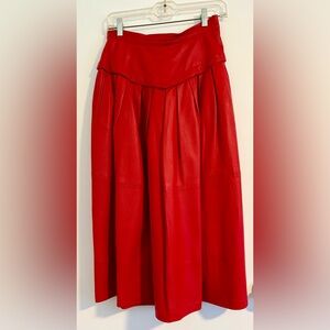Lillie Rubin Red Leather Pleated Skirt Size 10 - High Waist - Fully Lined - EUC